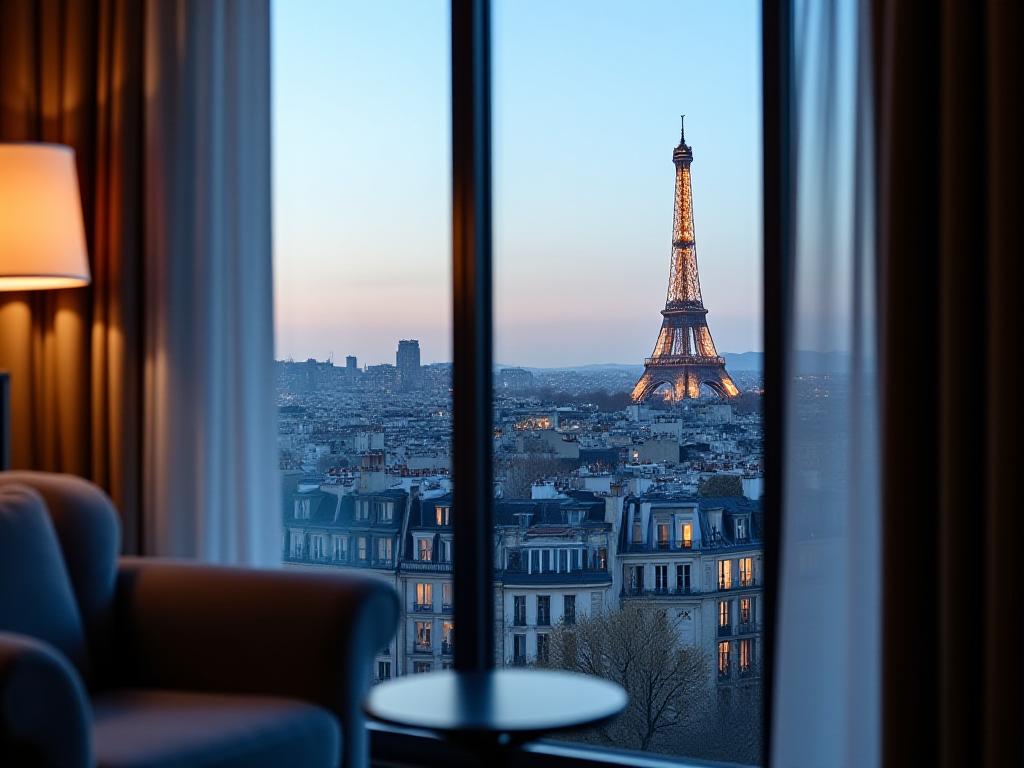 Vue élégante de Paris depuis une chambre de luxe