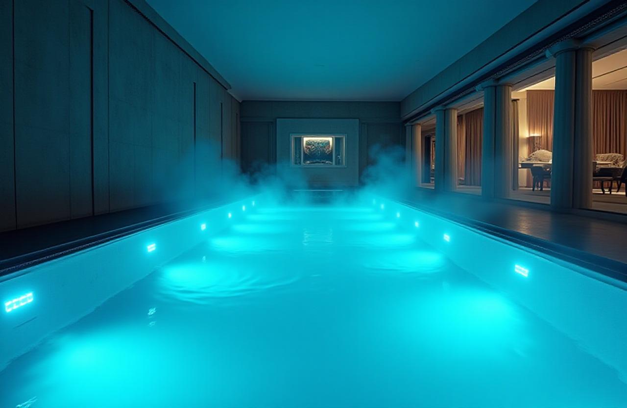 Vue apaisante de la piscine intérieure de Axiom Hotel